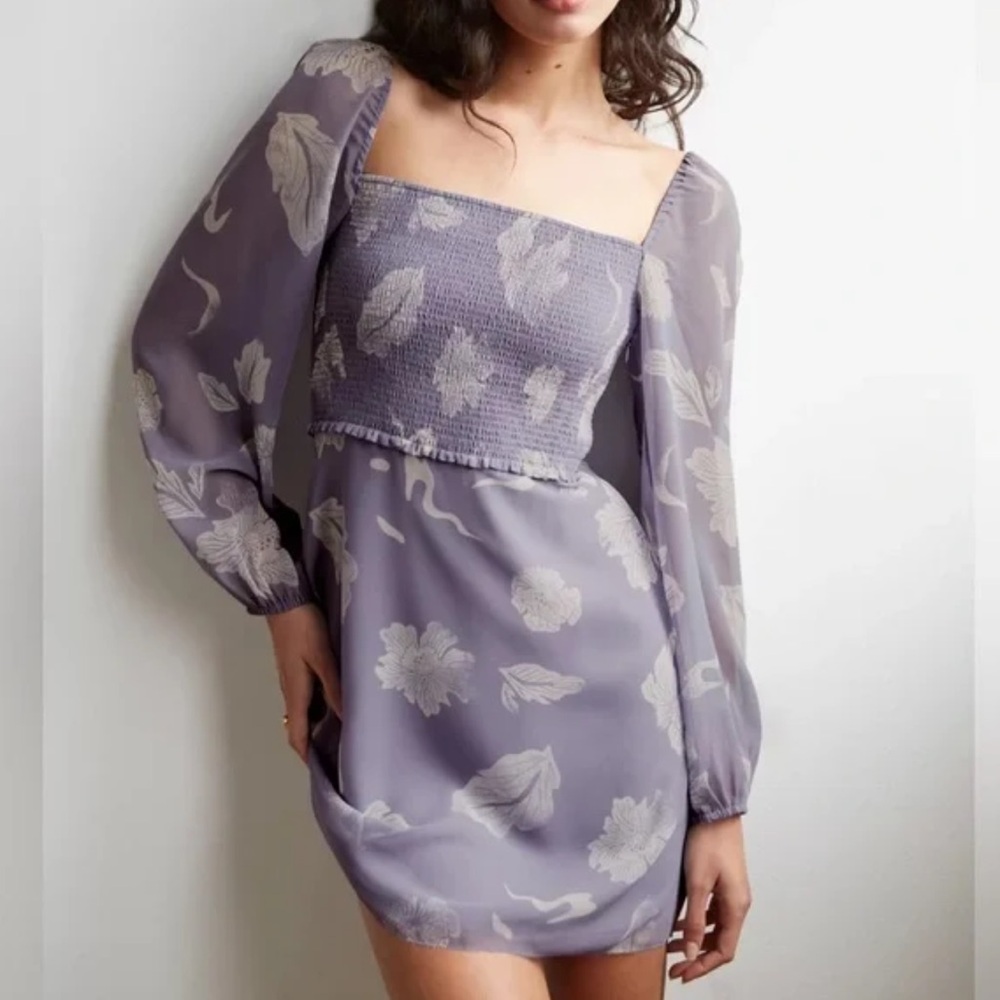Aritzia Purple Sheath Mini Dress with Bishop Sleeves